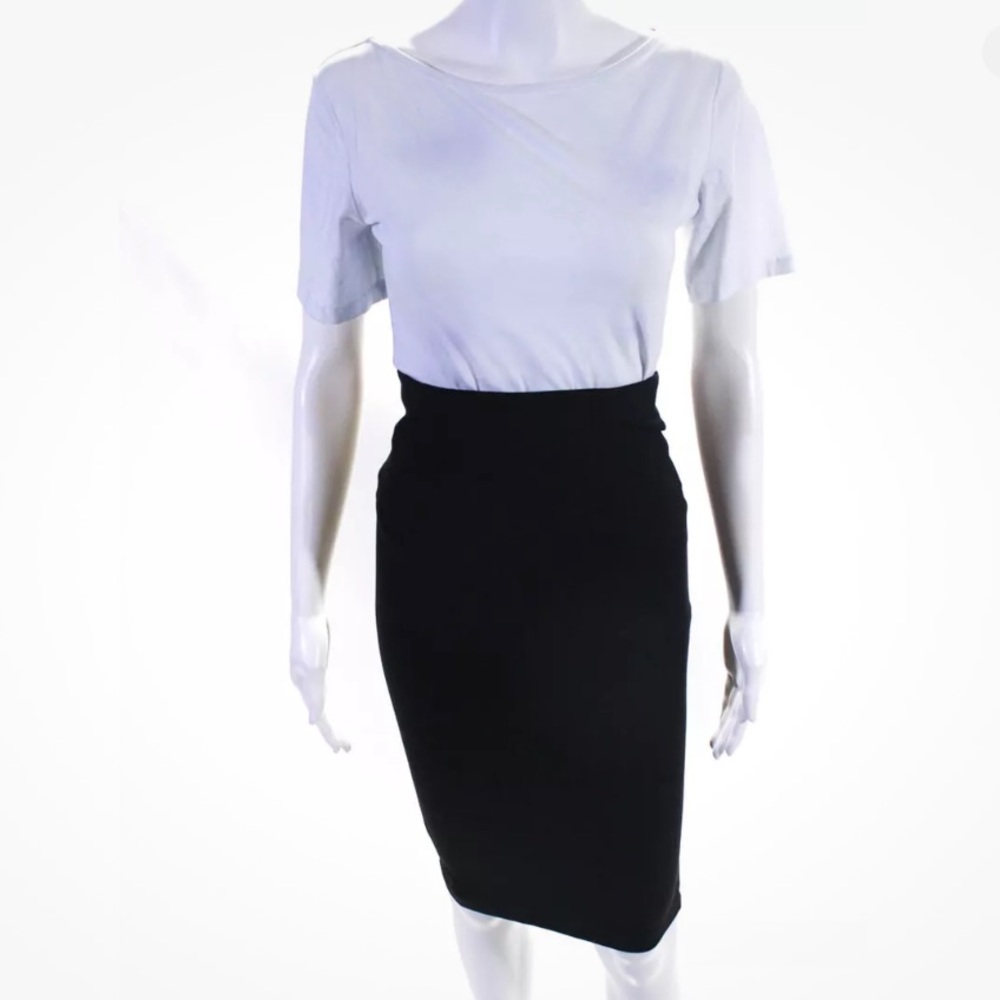 Alice + Olivia high waist Stretch midi Pencil Skirt  Sz 2 leather accent EUC